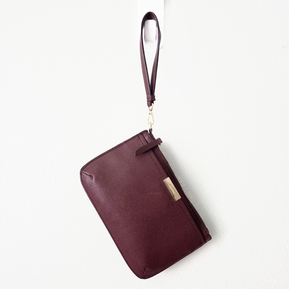 Nine West New Brown/Red Clutch Wristlet With Shiny Gold Hardware - Picture 14 of 16